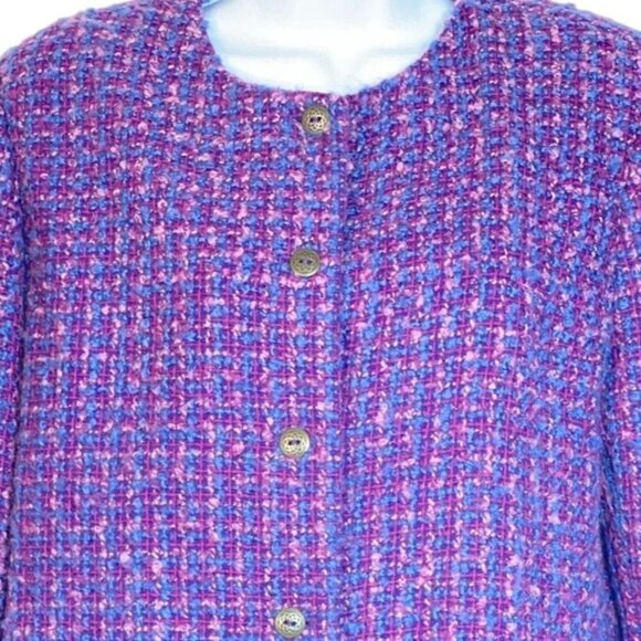 Vintage Alfred Dunner Purple Boucle Tweed Button-Up Jacket Size 14 Retro Style W - Picture 2 of 5